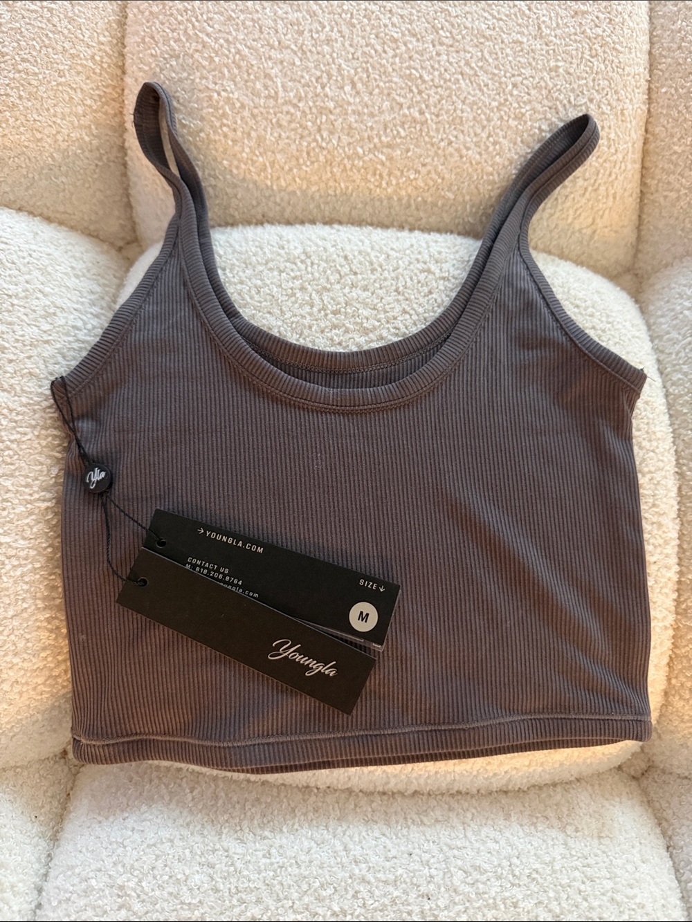 YoungLA Ribbed Crop Tank Top - Taupe